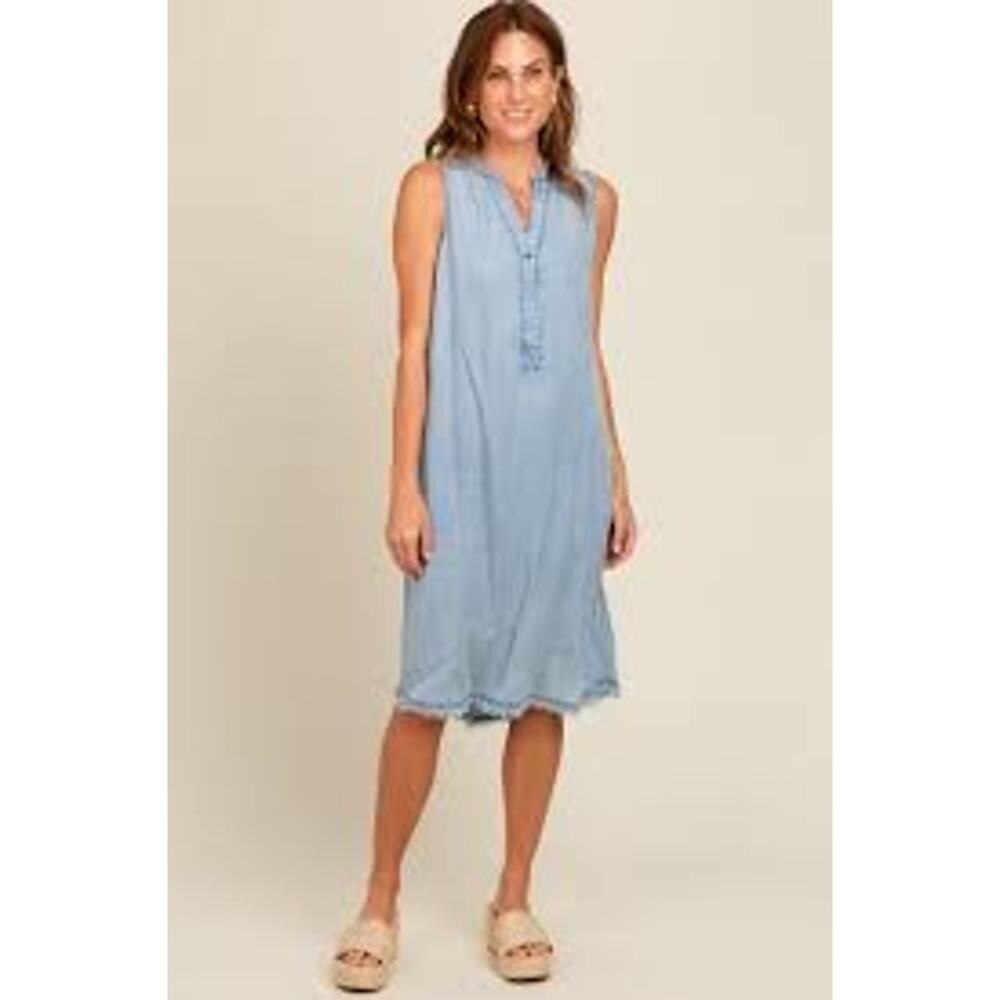 Forever 21 S Dress midi chambray sleeveless soft denim lightweight light Wash